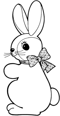 Cute Rabbit With Ribbon Coloring Page